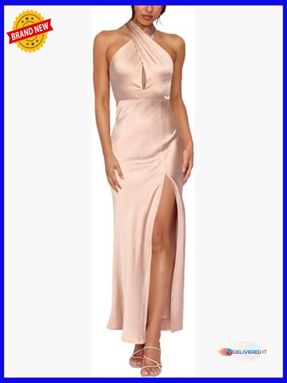 Satin Halter Midi Dress Backless Slit Formal Evening Party Cocktail